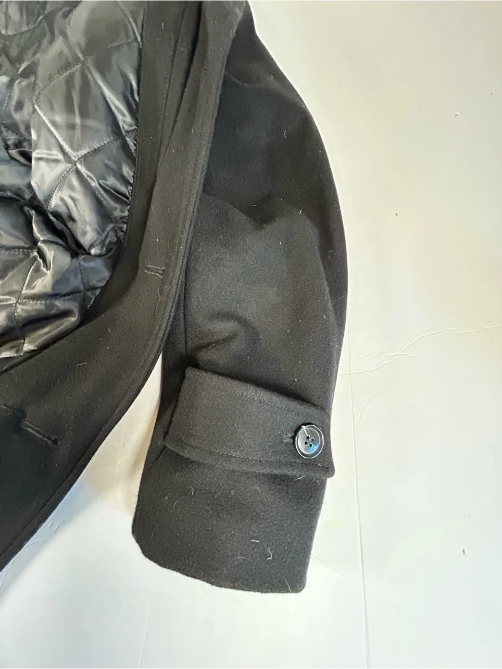 Cole Haan Men's Black Single-Breasted Wool Blend Pea Coat
